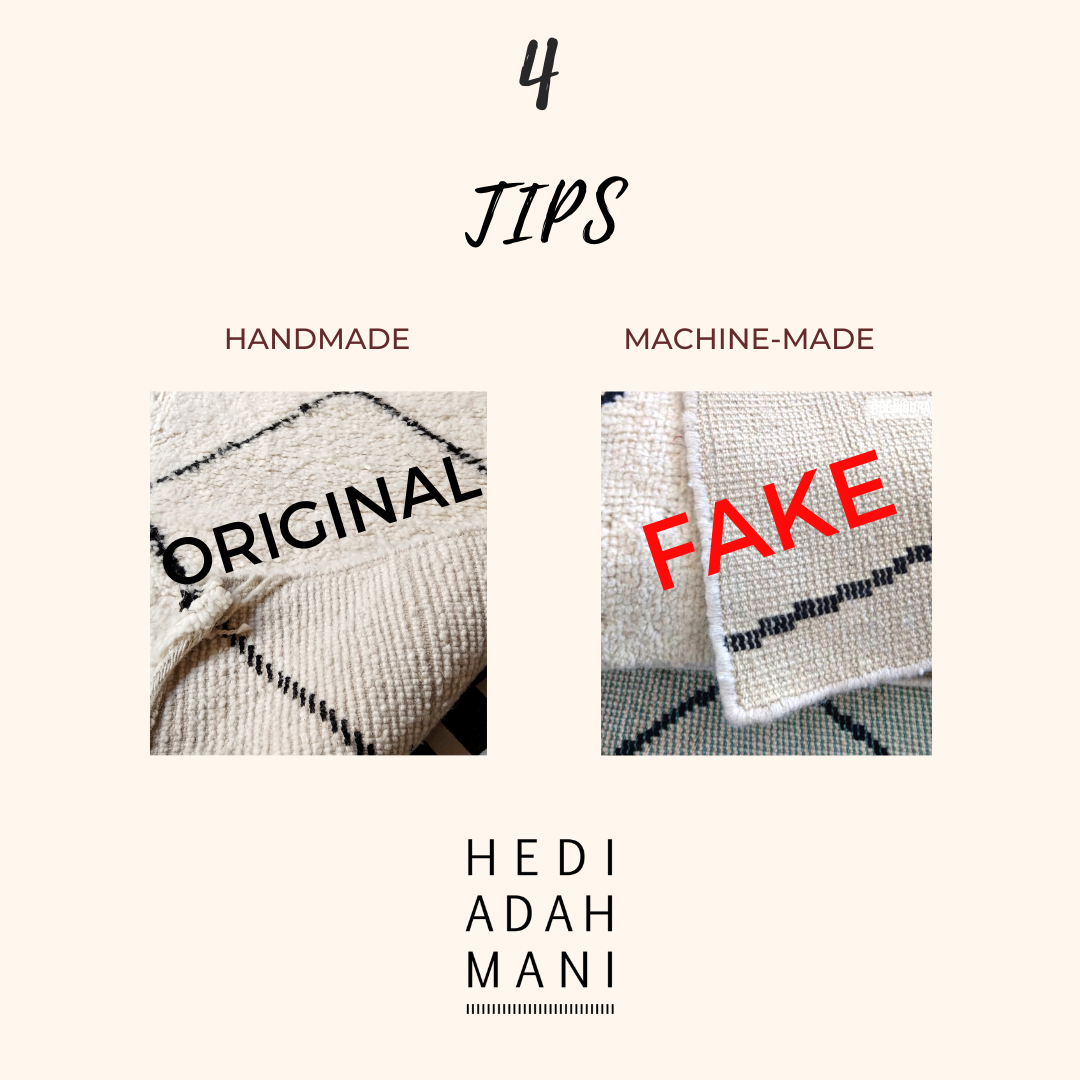 4 simple tips how you can distinguish a handknotted Beni Ourain rug from a FAKE Beni Ourain copy