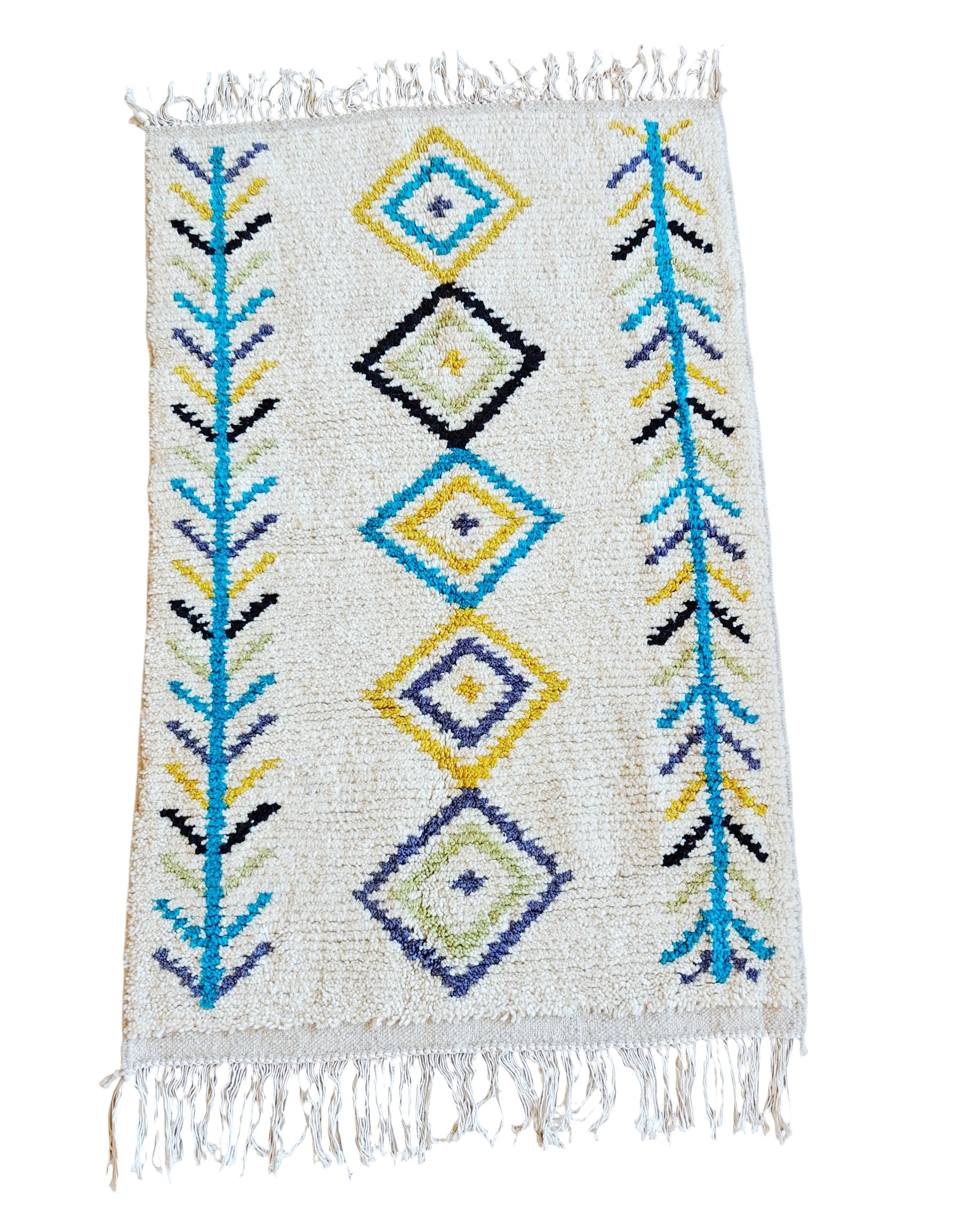 Azilalteppich blau grün gelb schwarz 